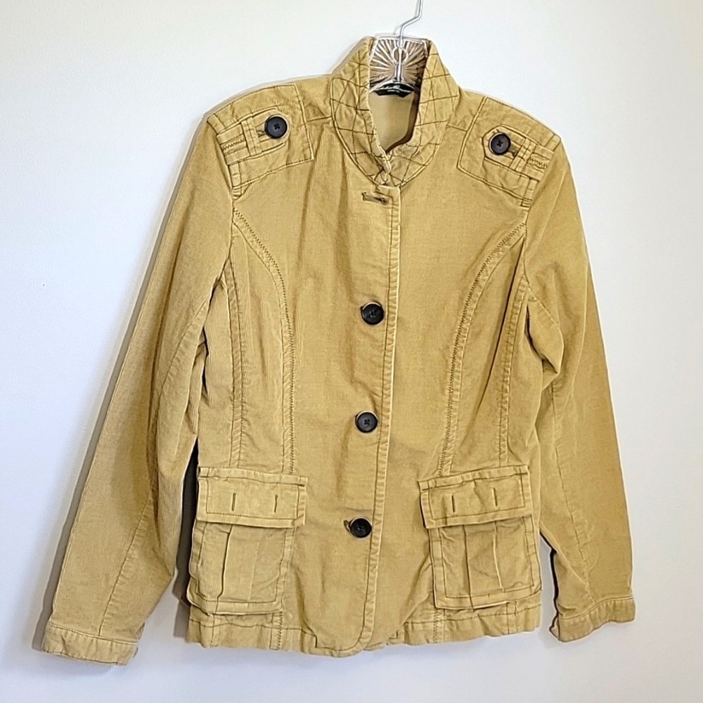 Eddie Bauer Chore Barn Utility Khaki Tan Corduroy Button Jacket Coat Large